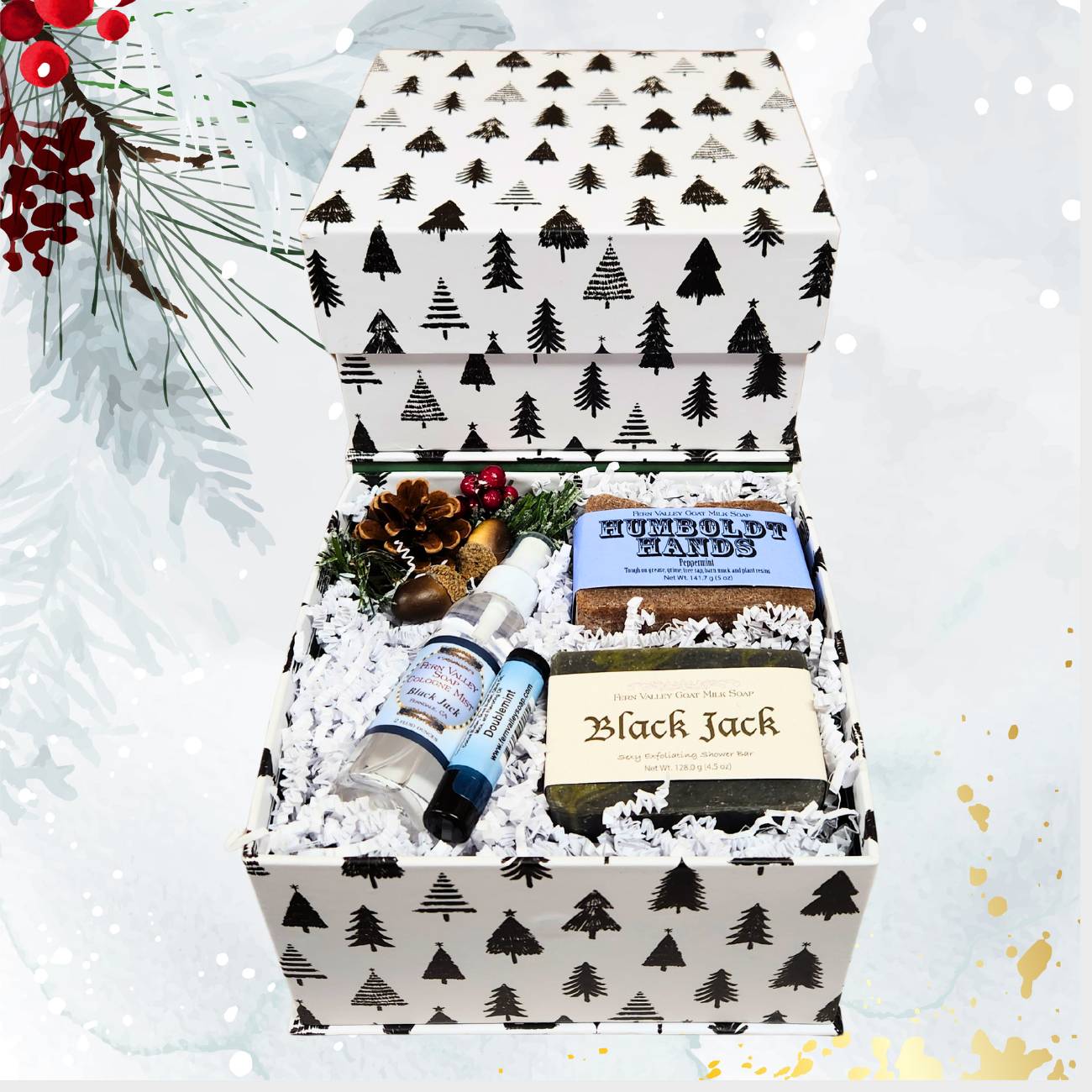 Handmade Goat Milk Soap | Gift Box for Guys | 2 Bars + Cologne and Lip Balm