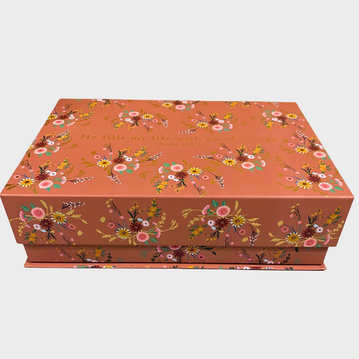 Floral-patterned box on a white background