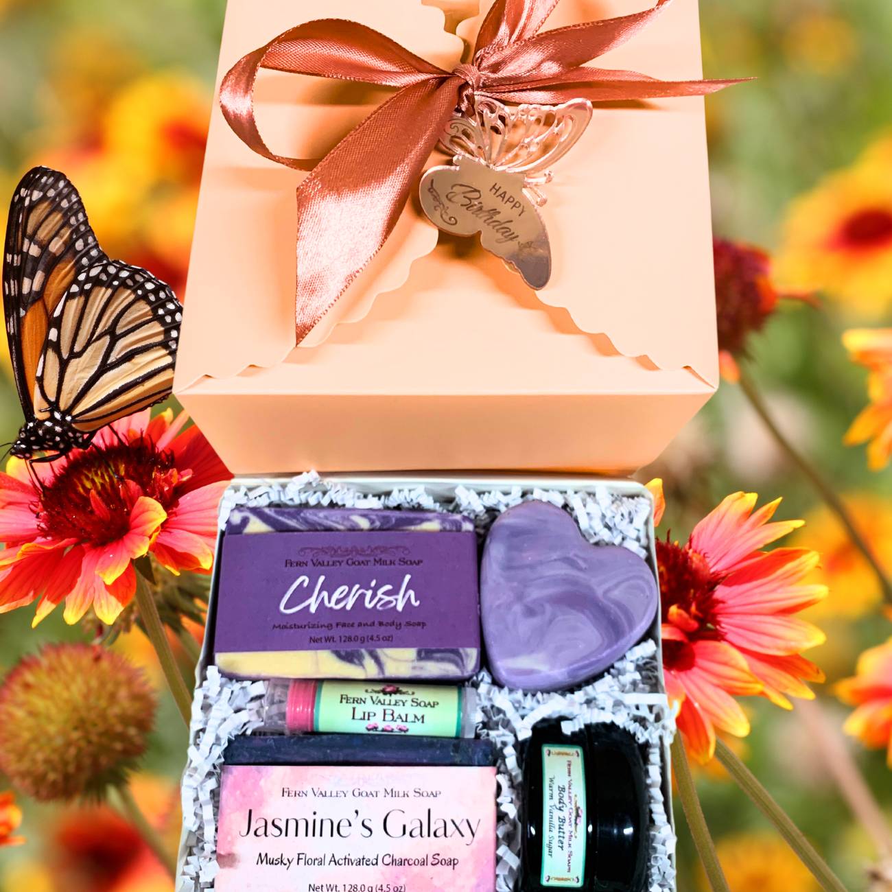 Handmade Goat Milk Soap + Body Butter | Peachy Happy Birthday Gift Box