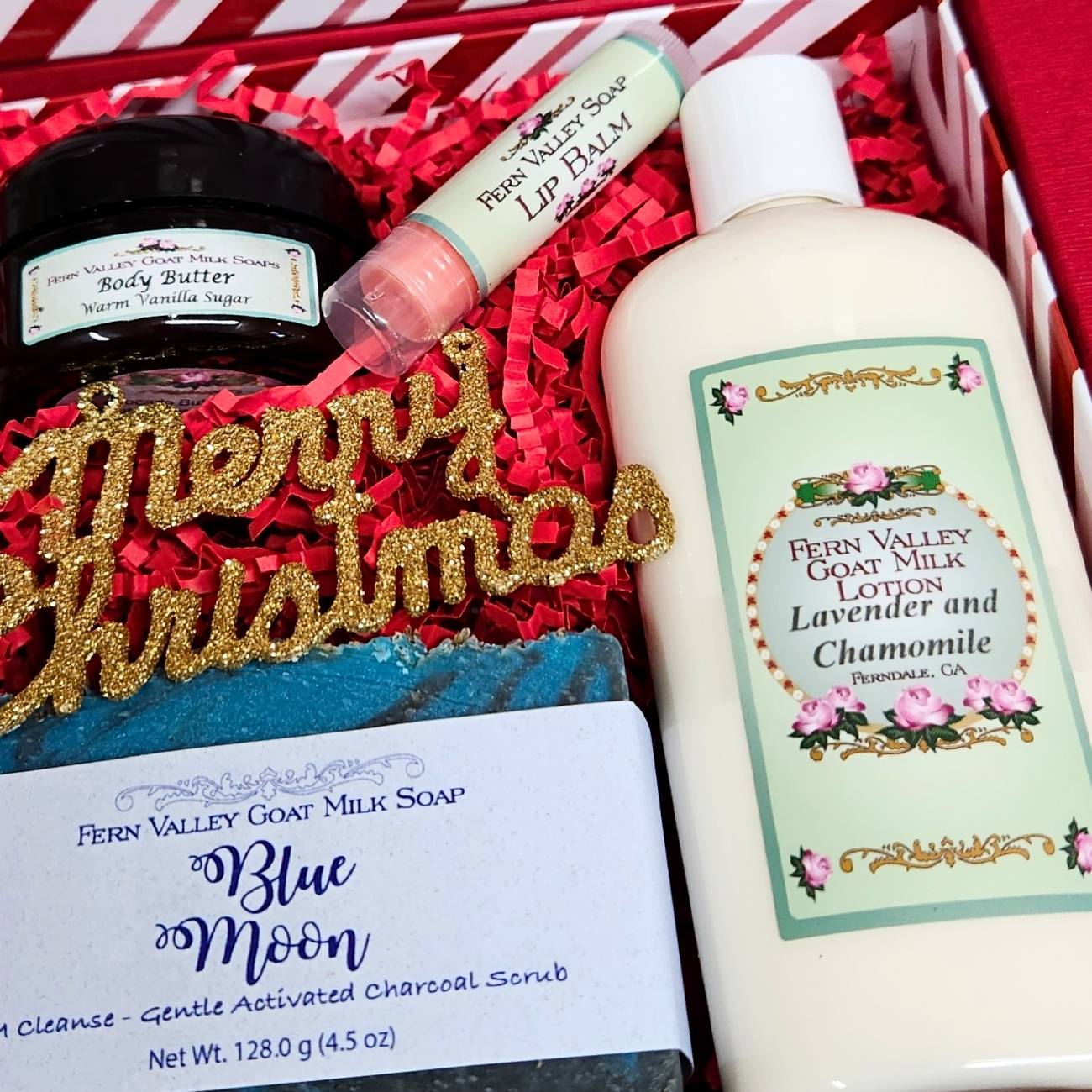 Peppermint Stripe Sweet Gift Set For Her | Handmade Goat Milk Soap + Lotion