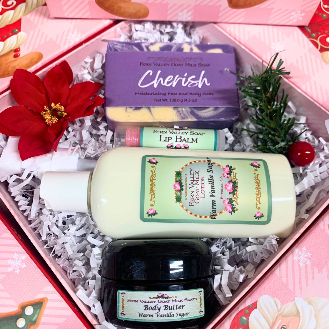 Handmade Goat Milk Soap & Lotion + Body Butter | Pink Santa Gift Box