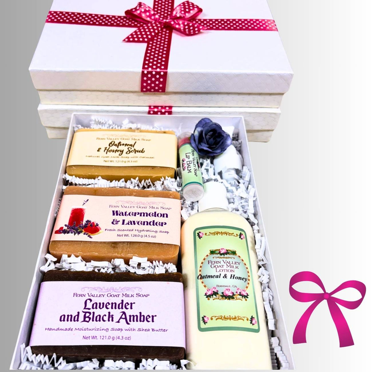 Handmade Goat Milk Soaps | Three Bar Gift Box With Lotion + Lip Balm