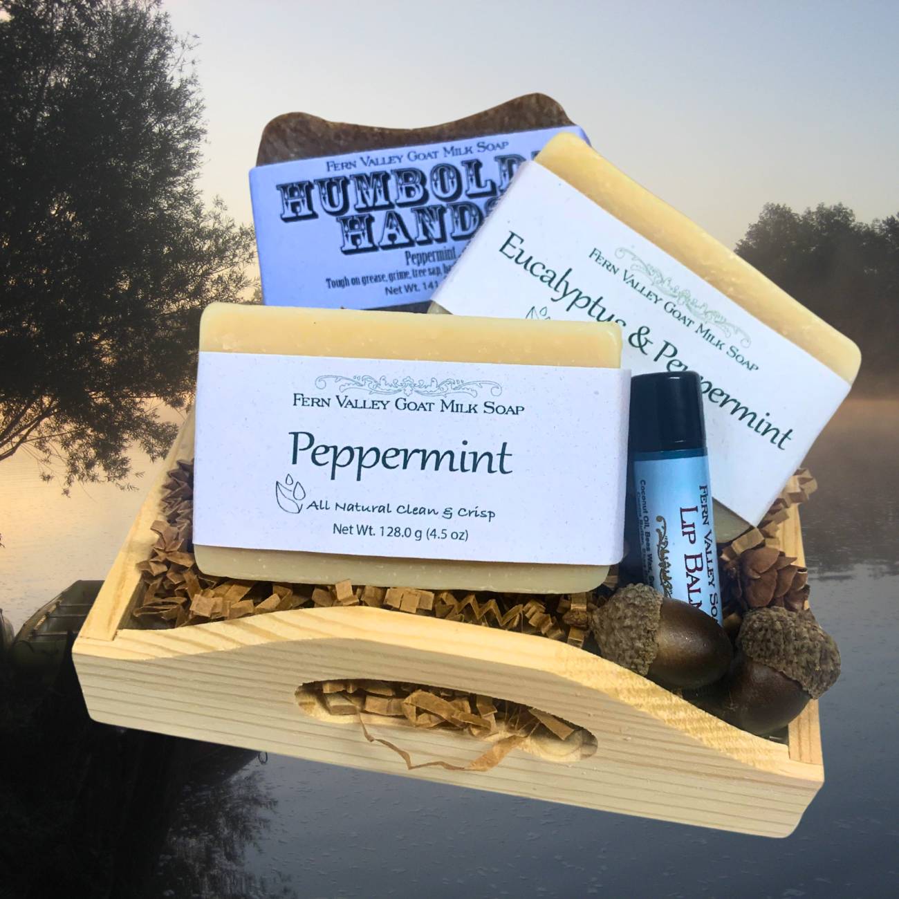 Handmade Natural Goat Milk Soap | Three Bar Gift Crate + Lip balm