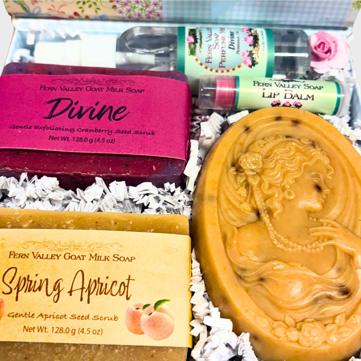 Handmade Goat Milk &amp; Perfume | Cameo Brooch Gift Box For Her