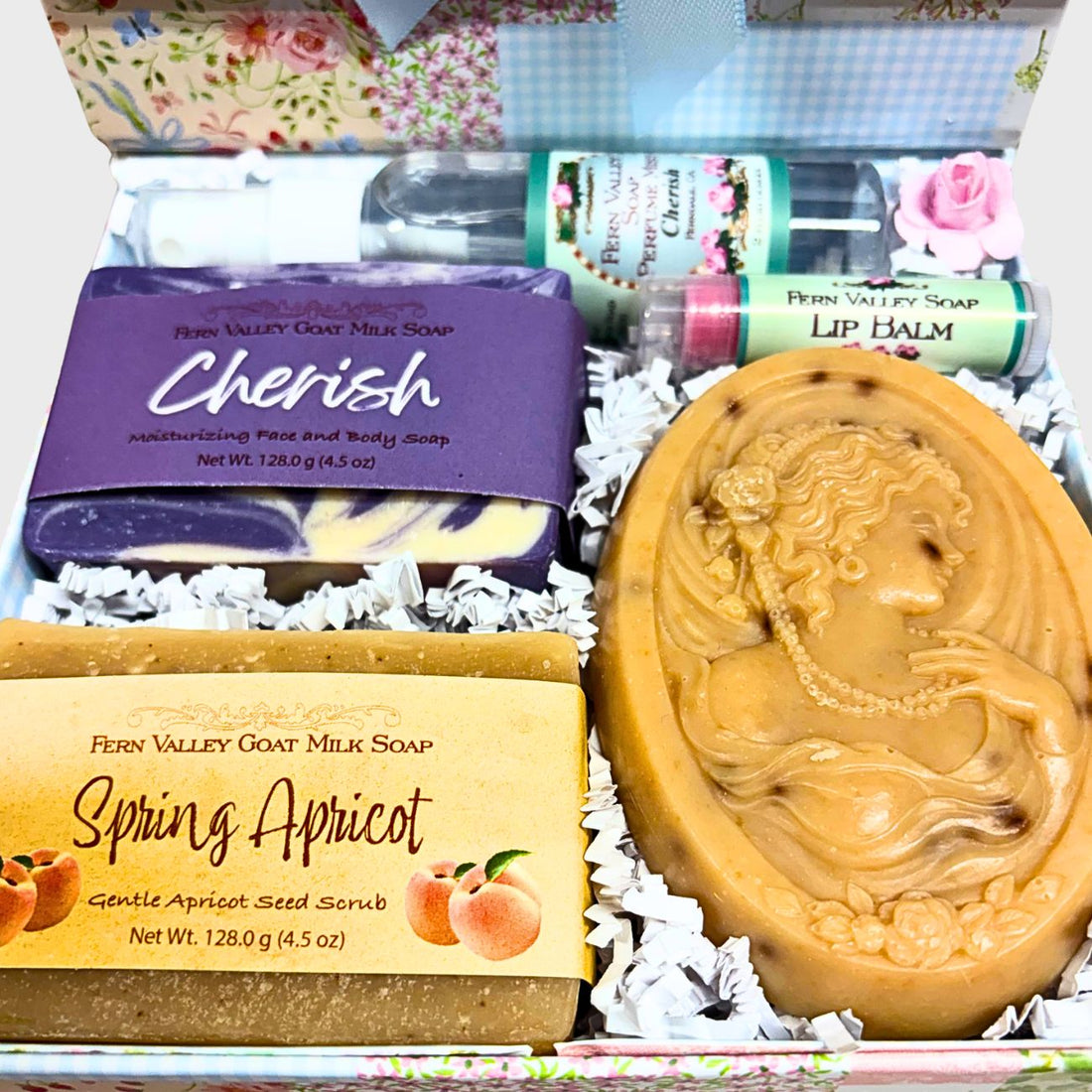 Handmade Goat Milk &amp; Perfume | Cameo Brooch Gift Box For Her