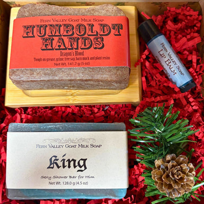 Close-up product shot of a holiday gift basket combination featuring Dragon&