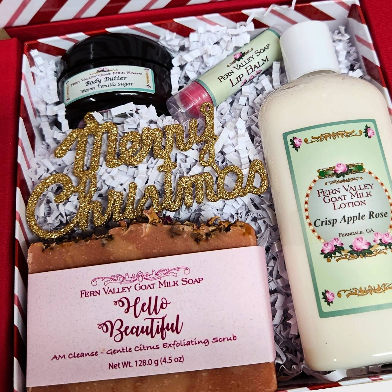 Peppermint Stripe Sweet Gift Set For Her | Handmade Goat Milk Soap + Lotion