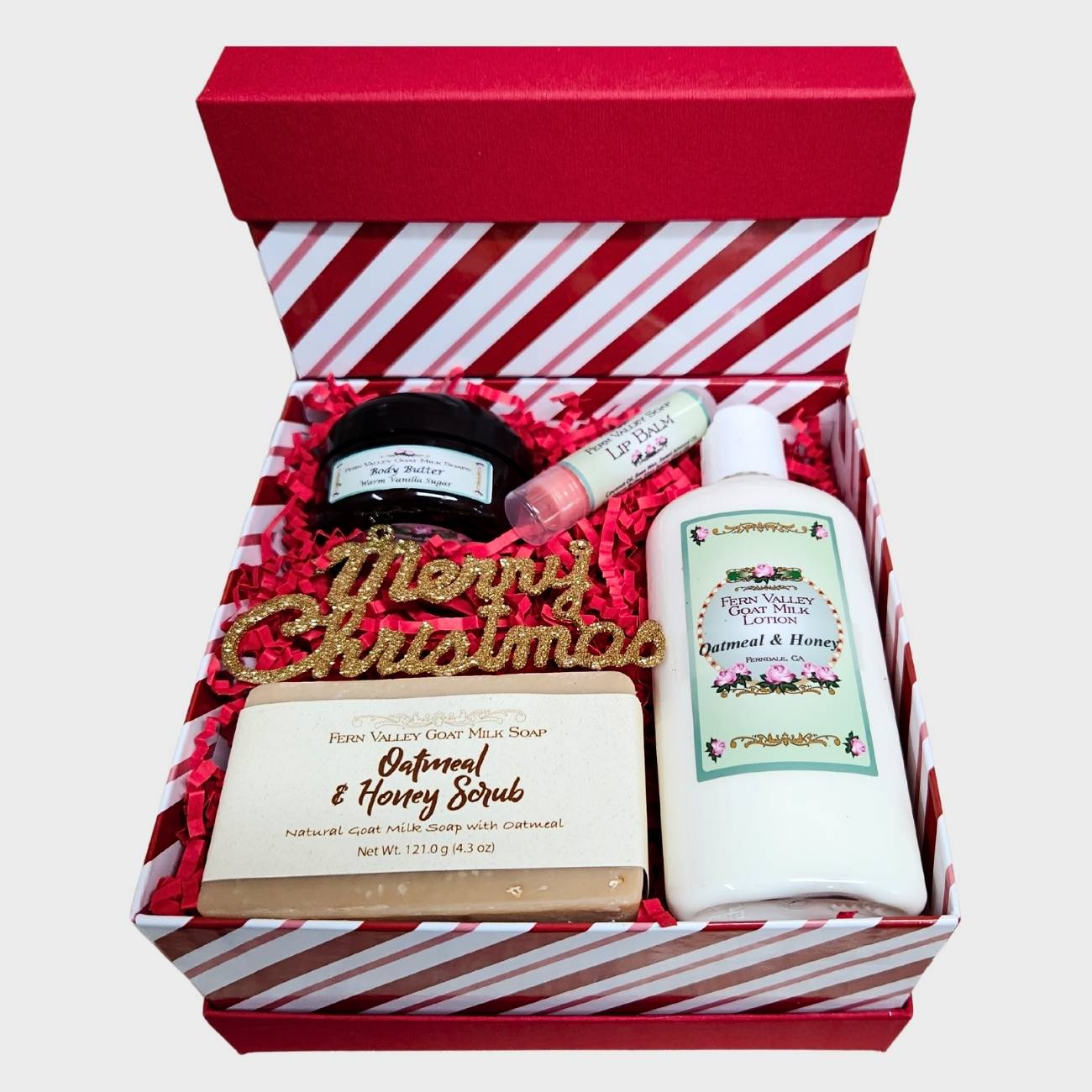 Peppermint Stripe Sweet Gift Set For Her | Handmade Goat Milk Soap + Lotion