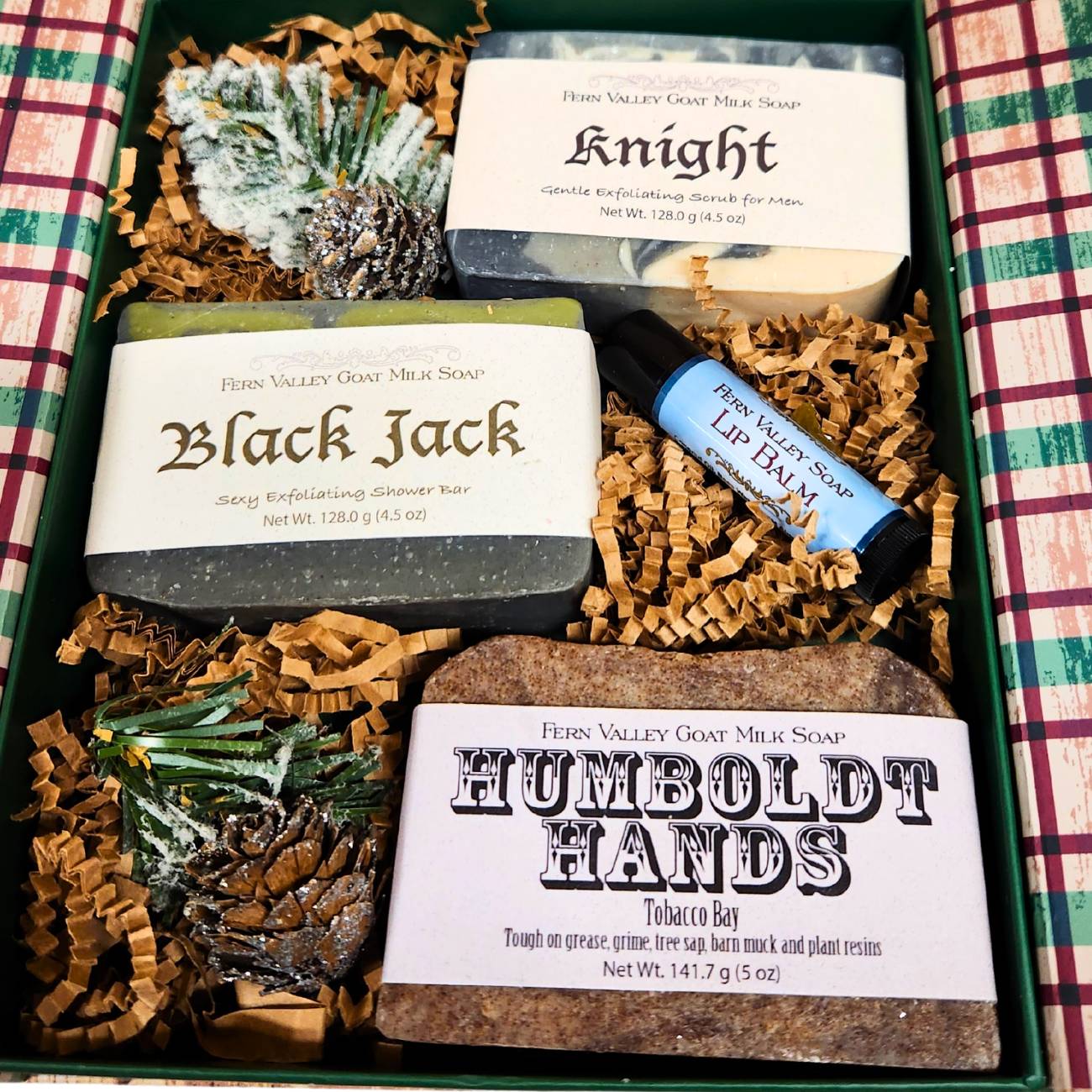 Handmade Goat Milk Soap | Christmas Gift Box for Men | Three Bars + Lip Balm