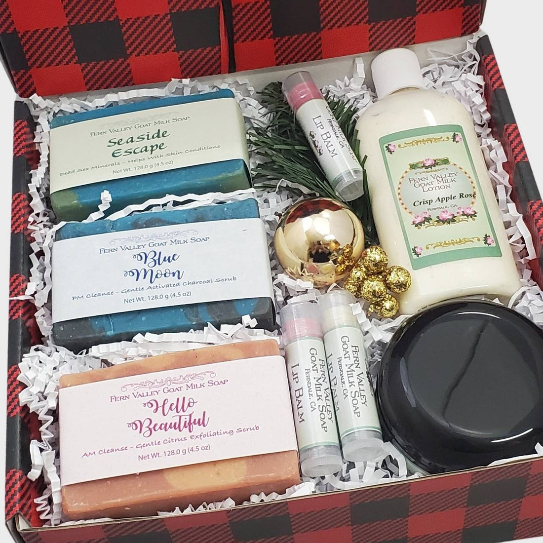 Handmade Goat Milk Soaps and Lotion | Buffalo Plaid Gift Box for Her
